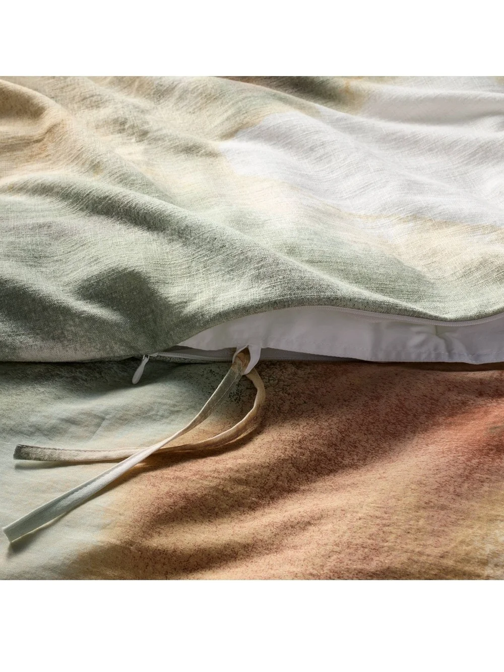 Watercolor Abstract F/Q Duvet Set in Olive& Taupe - Casaluna Heavyweight Linen
